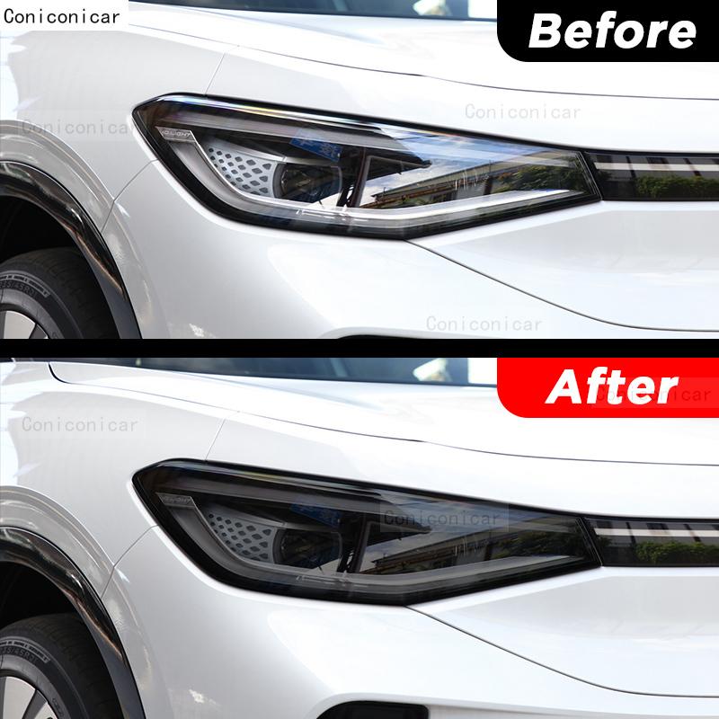 Car Headlight Protection Smoked Black Tint Anti-Scratch Protective Film TPU For Volkswagen ID.4 Crozz -2024 Accessories