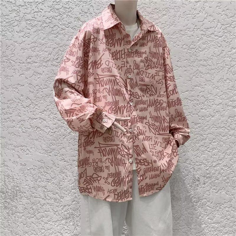 

2024 Весна и осень Цветочная рубашка мужская с длинным рукавом Корейская версия Повседневная роскошная рубашка Молодежная Rascal Красивый Ins Trendy 3XL розовый