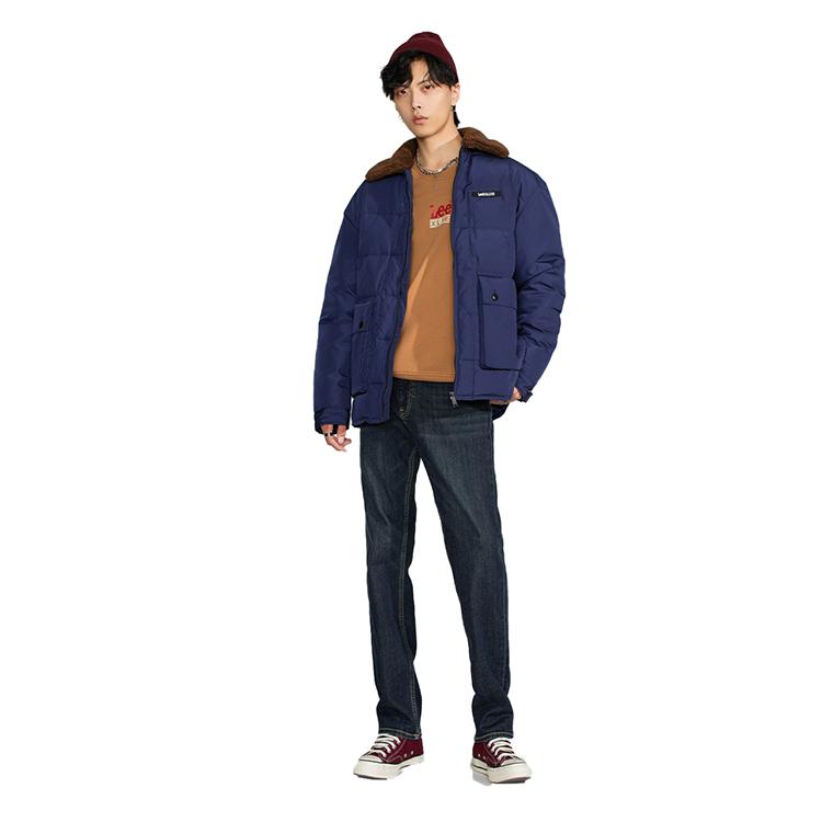 Lee Zip-Up Logo Patch Down Jacket Men Outerwear Navy-Blue LMT0040662RZ00FA01742