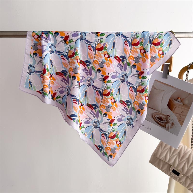 70cm Square Lemon Print Yellow Square Silk Scarf Casual Elegant Thin Breathable Neck Women Windproof Head Wrap Hair Scarves