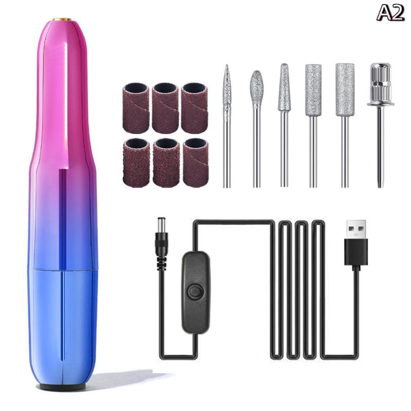 Electric Nail Polisher Exfoliator Machine Nail Drill Bits Dead Skin Remover Nails Grinding Polishing Usb With 6 Bits File Pen