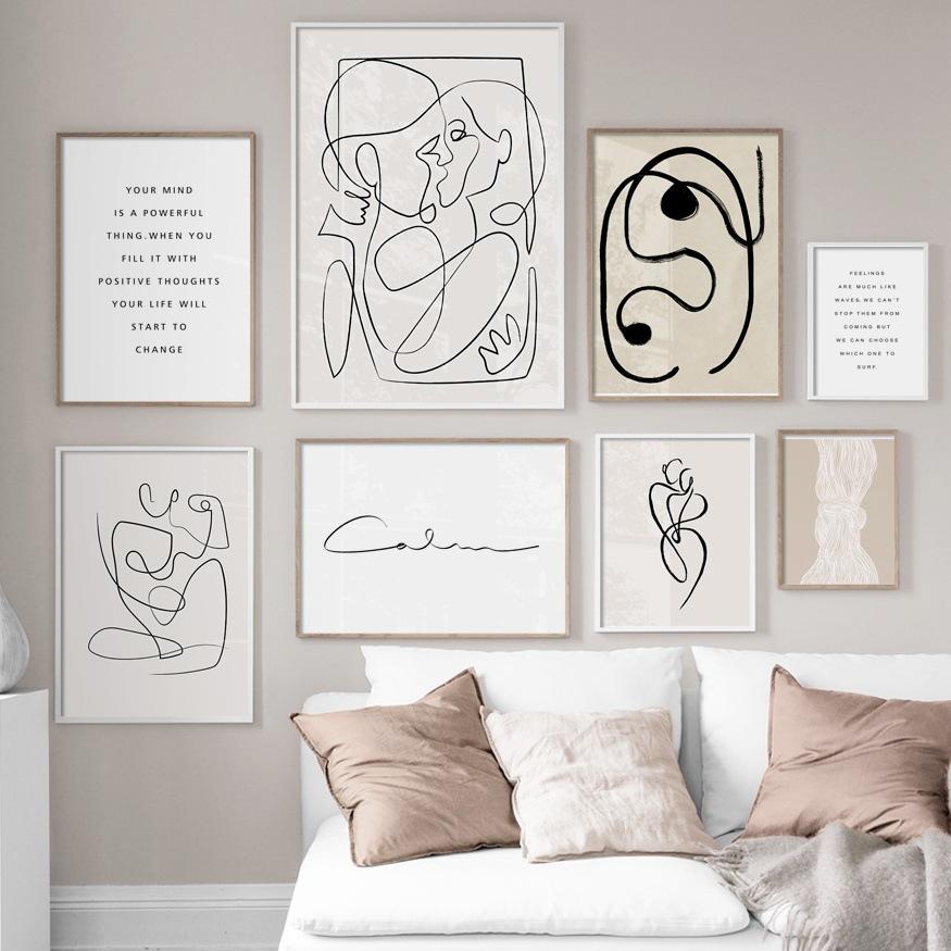 

Настенный декор над кроватью, художественный терракотовый минималистичный рисунок, художественная живопись, абстрактный женский портретный постер, холст с принтом, домашний декор