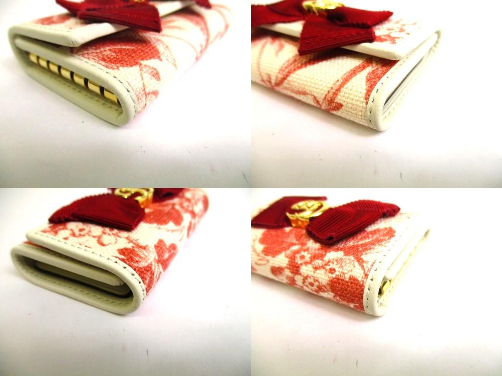 Authentic GUCCI Double G GG Ribbon Motif White Leather 6 Pics Key Chain #b103  Open box