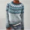 Womens Geometric Color Block Crewneck Sweater Loose Fit Long Sleeve Pullover Knit Top