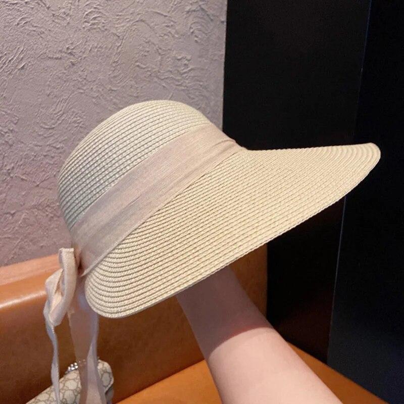 Large Bow Summer Straw Hat Women Wide Brim Panama Beach Cap Portable Foldable Travel Female Sunshade Hat