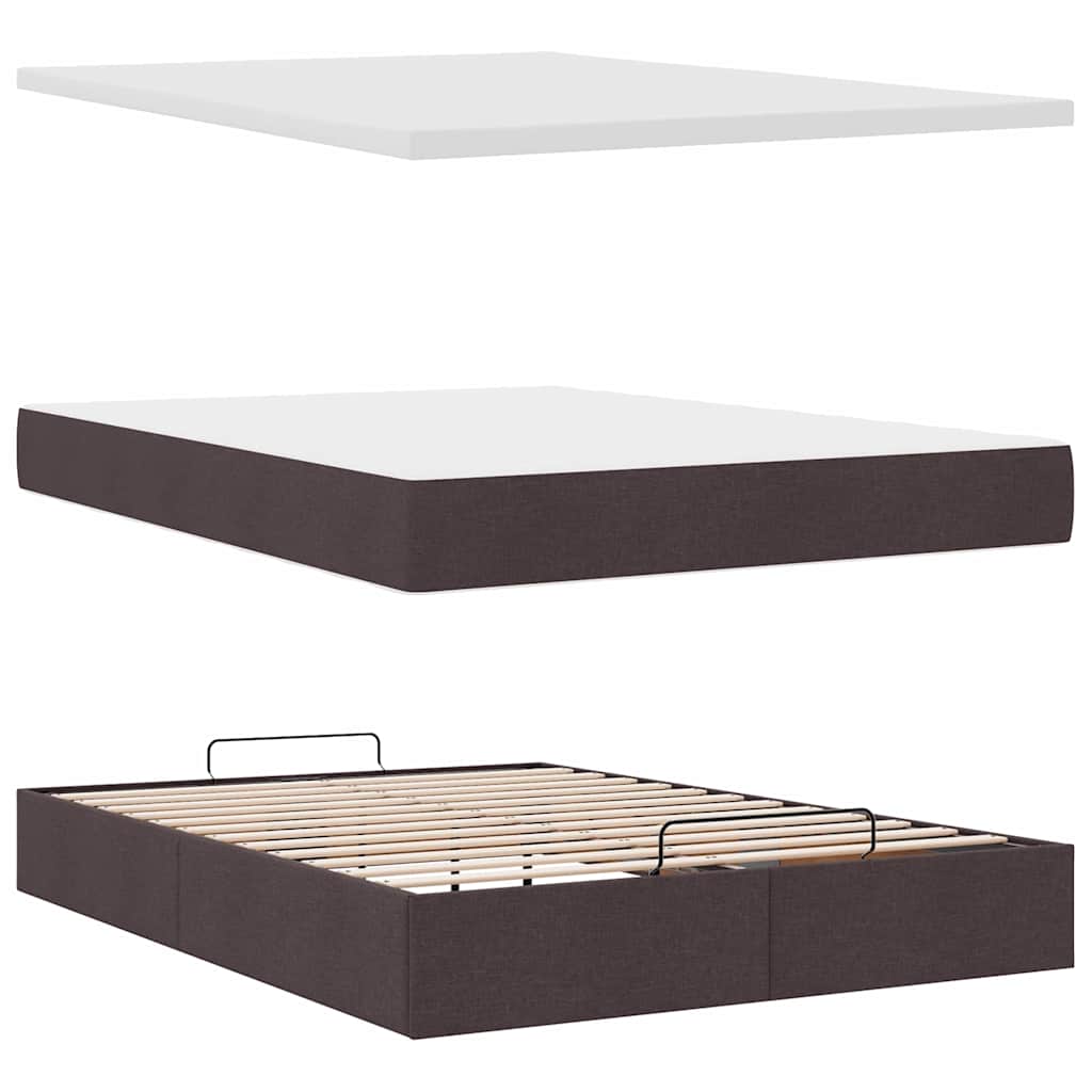 Ottoman Bed with Mattress & LEDs Dark Brown 140x190 Cm Fabric
