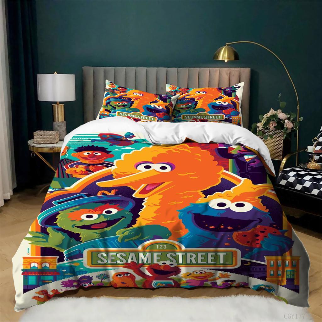 Ultra Soft Ses-ame Street Bedding Set,Lightweight Duvet Cover Set for Kids,3-Pcs Quilt Cover,2 Pillowcases(No Comforter)