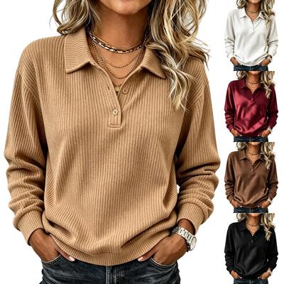 Women's V-Neck Button Front Long Sleeve Hoodie Color Casual Pullover Top