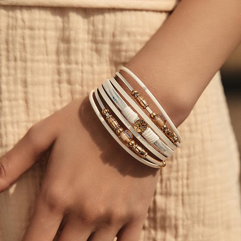 Brățară din piele cu mărgele pentru femei, lanț gros, multistrat, înfășurat, brățări late, accesorii de bijuterii pentru petrecere