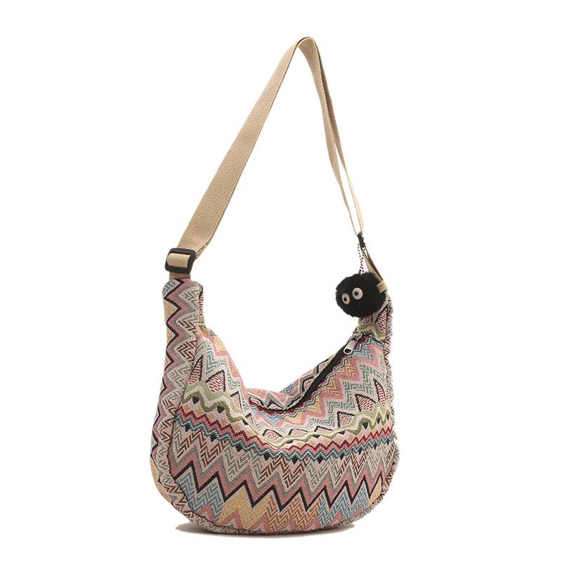 

Сумка через плечо с волнистым узором для женщин, сумка из холста, универсальная сумка для студентов колледжа розовый