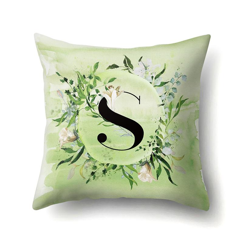 Polyester Pillowcase Car Decoration Small Fresh Green Leaves 26 English Letter Printing Pillow Cushion Cover