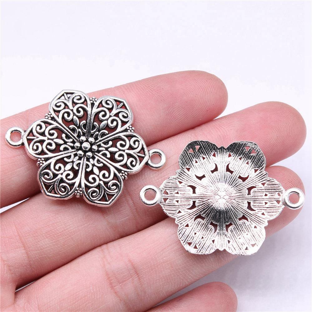 Flower Petal Connectors Botanical Themed Antique Bronze Zinc Alloy Jewelry Making Connect Charms Extender Connectors