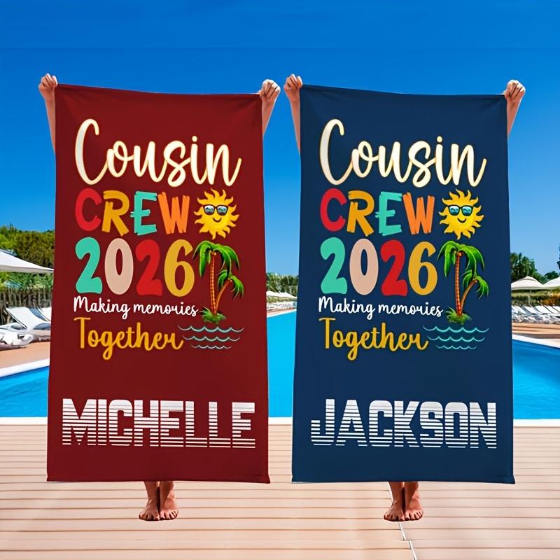 Personalized Crew Beach Towel Custom Name/Logo Oversized Microfiber Towel Summer Gift for Family Reunion, Vacation, Pool Party