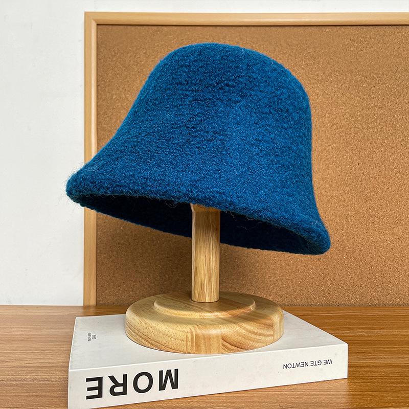 Lamb Wool Solid Color Fisherman Hat Autumn and Winter Face Showing Small Table Lamp Hat Girl Birthday Style Plain Face Covering Warm Basin Hat