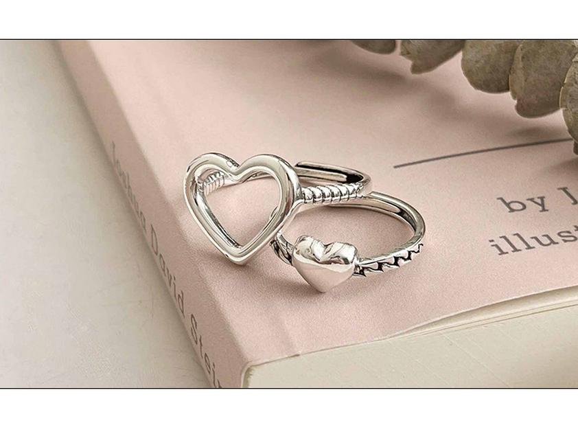 Yinruitai s925 Argent Sterling Cœur Creux Empilables Tendance Coréenne Bagues de Couple pour Femmes