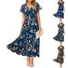 Women's V Neck Beach Dress Short Sleeve Waist Cinched Long Maxi Dress Floral Print Summer Casual Dress for Vacation