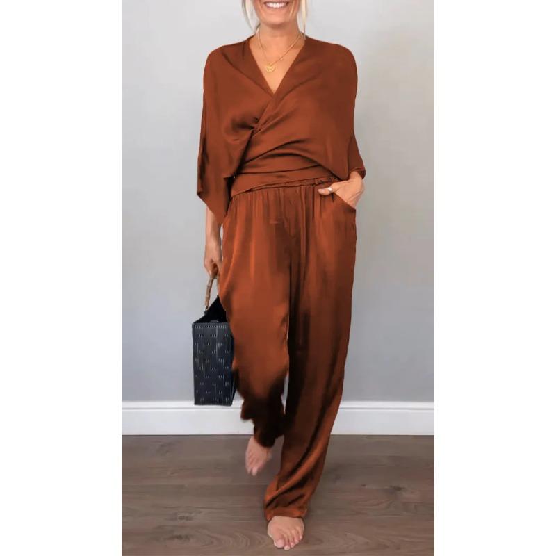 IHUASU Women's Fashion Casual Long Sleeve V Neck Pants Suits