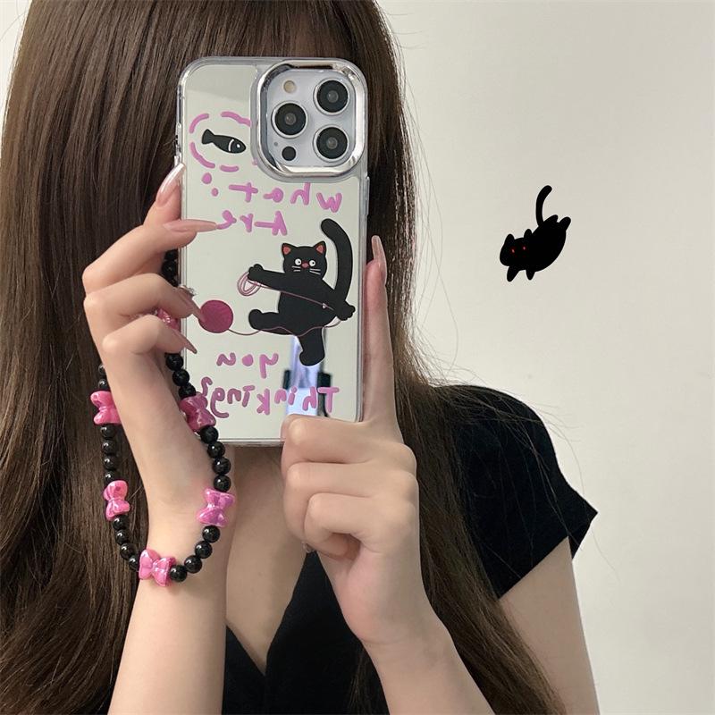Zhitai iPhone 15/14 Pro Case: Three-in-One Cartoon Mirror with Phone Chain