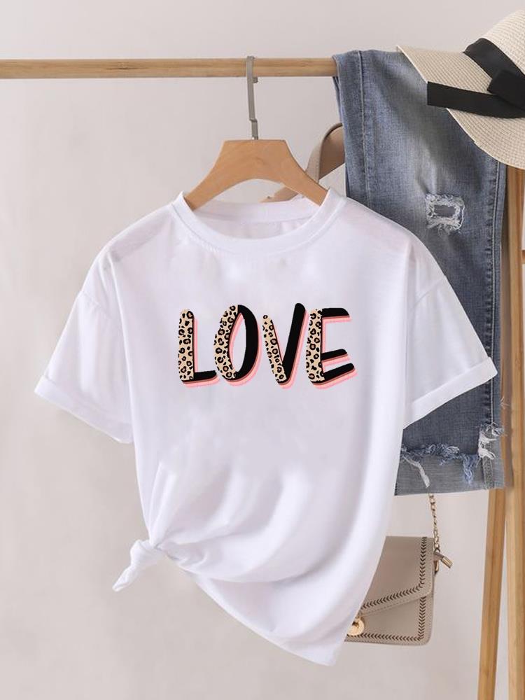 Love Heart Print Clothes Graphic Tshirt Fashion Print Summer Unisex Trend Sweet Short Sleeve Lady Female Shirt Tee