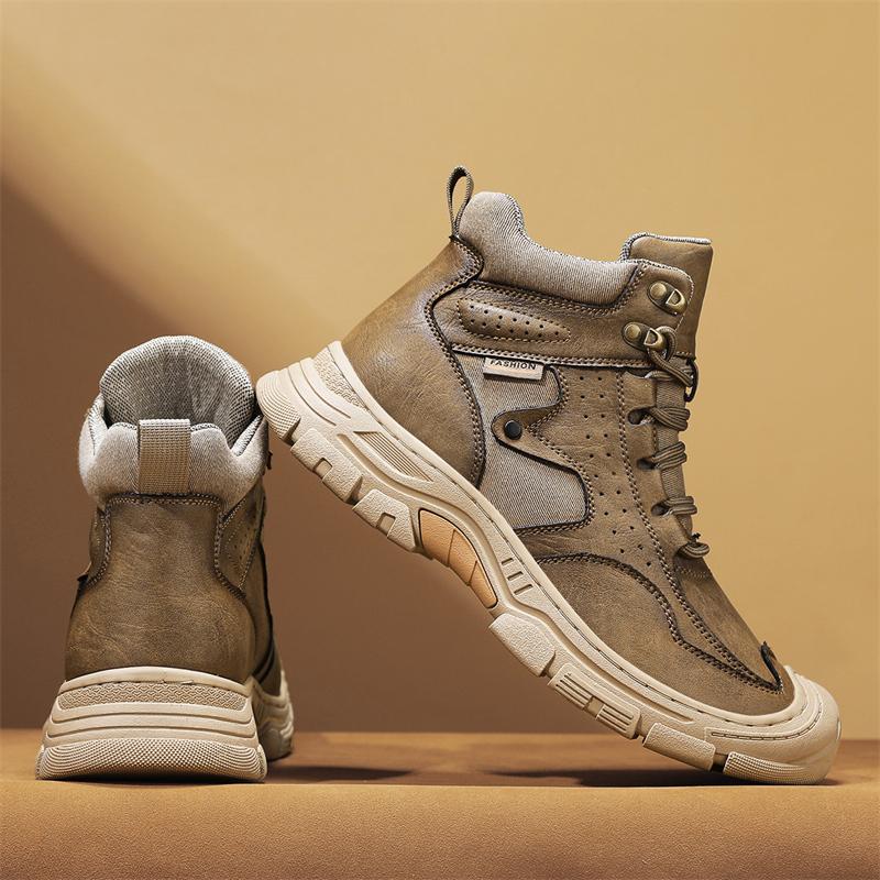 Fashion Vintage Winter Leather Mens Boots High Quality Lace-up Casual Men's Tooling Shoes Comfortable Non-Slip Mens Hiking Shoes