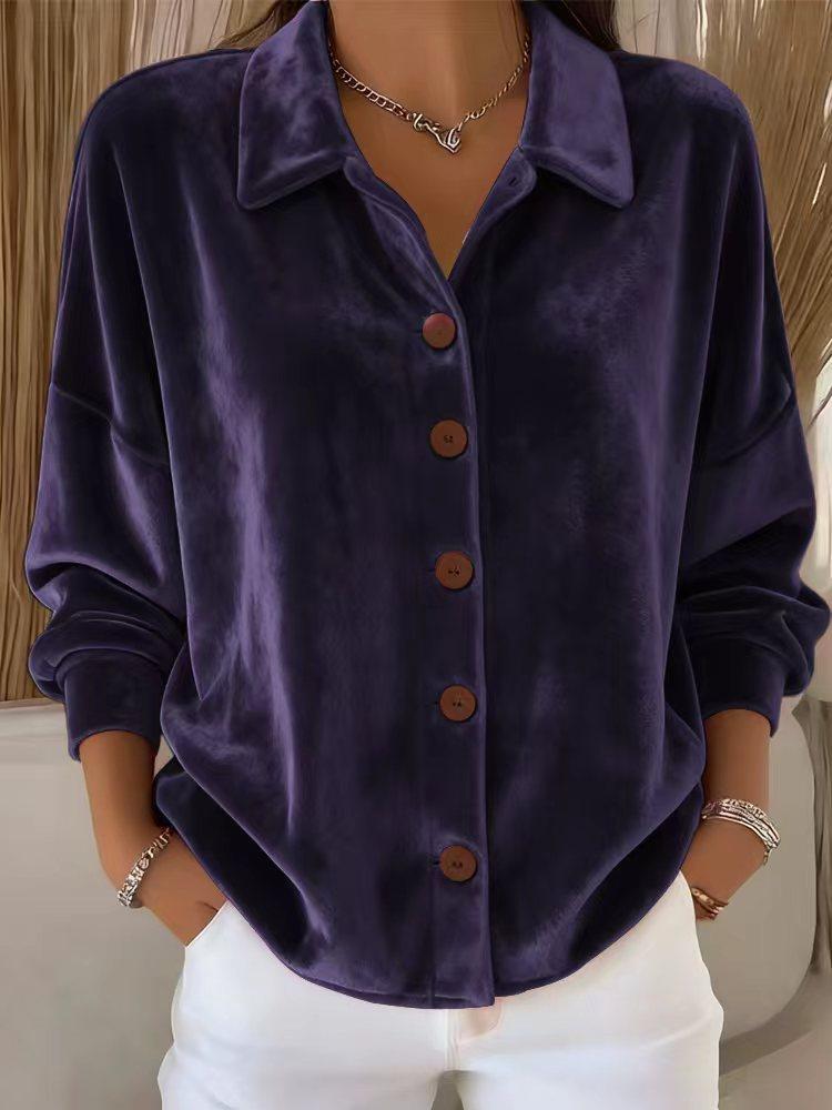 Women's Velvet Shirt with Lapel Collar In Multiple Colors