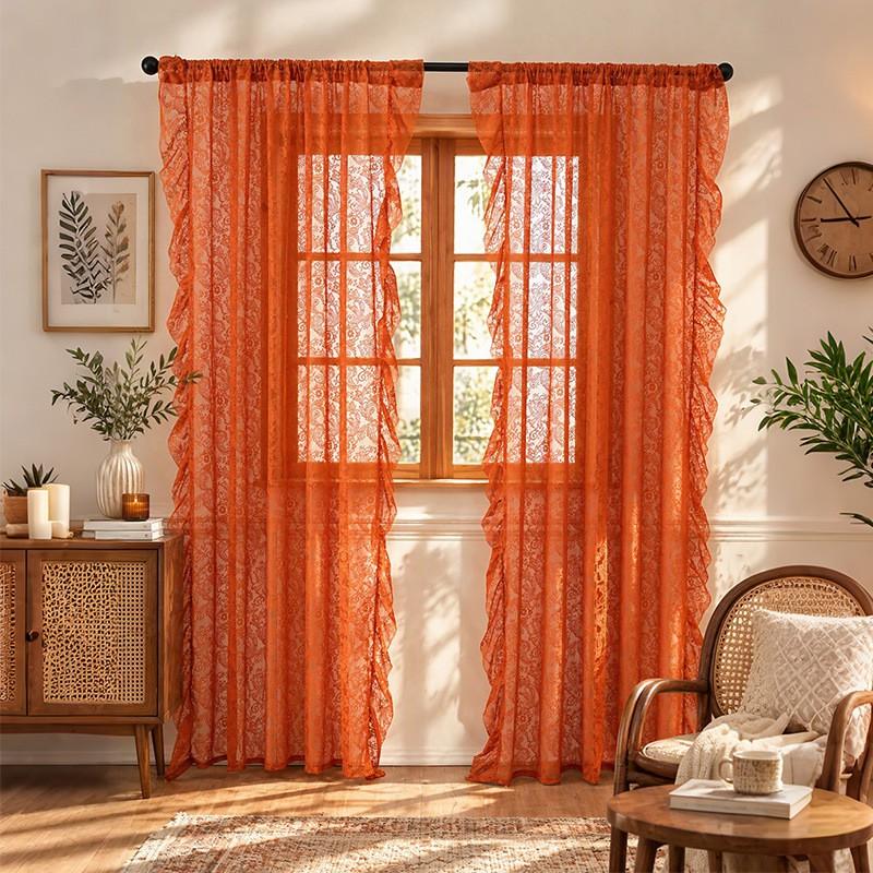 TK French Ruffle Sheer Curtain Bedroom Living Room Lace Fabric Window Door