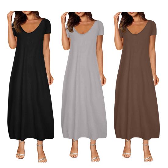 Long Nightgown for Women Short Sleeve Crew Neck Lounge Night Dress Casual A-Line Summer T Shirt Dress