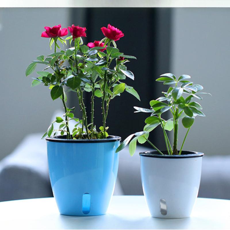 Lazy Flower Pot Water Plant Flower Pot/Self-watering Flower Pot with Visible Water Level, Root Care Nursery Flower Pot, Indoor