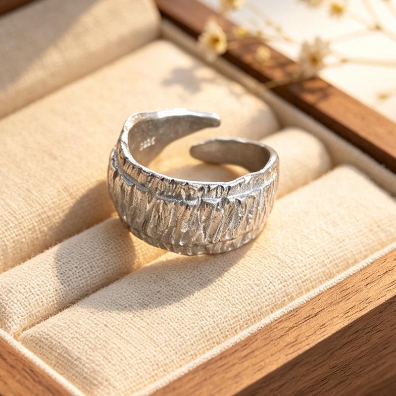 Japan Korea INS Textured Irregular Hammered Wide Band Ring