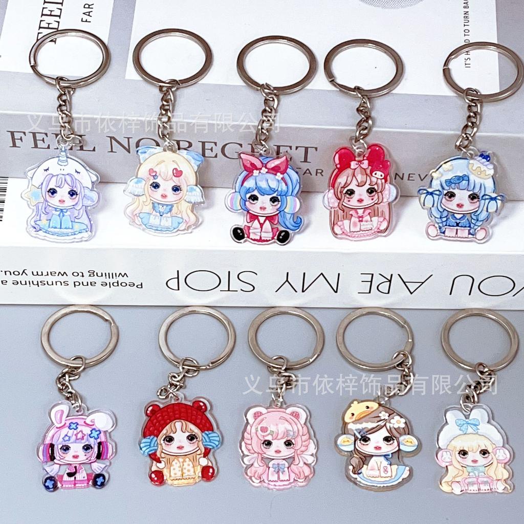 New Hatsune Miku Lolita Animation Soft Cute Acrylic Keychain Decoration Backpack Keychain Small Anime Cartoon Frind Fashion Toys