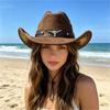 Popular European and American Classic Suede Western Cowboy Hat Men's and Women's Big Brim Embroidered Outdoor Sun Hat