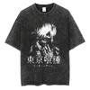 2026 Summer Anime Tokyo Ghoul Oversized T-shirt, Ken Kaneki Split Face Manga Print Casual Washed Tee For Men Women