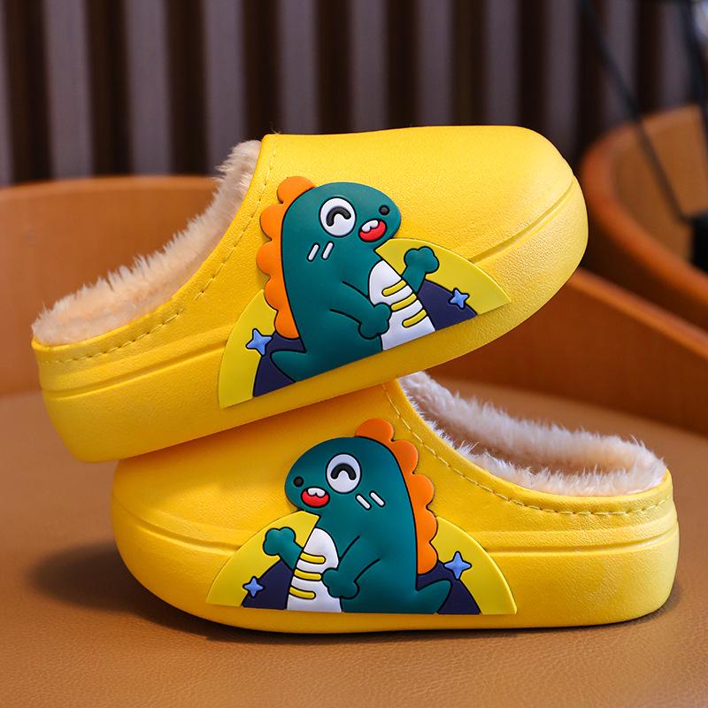 Wasserdichte Dinosaurier-Hausschuhe für Kinder - Niedliche Winter-Baumwollschuhe für drinnen für Jungen und Mädchen