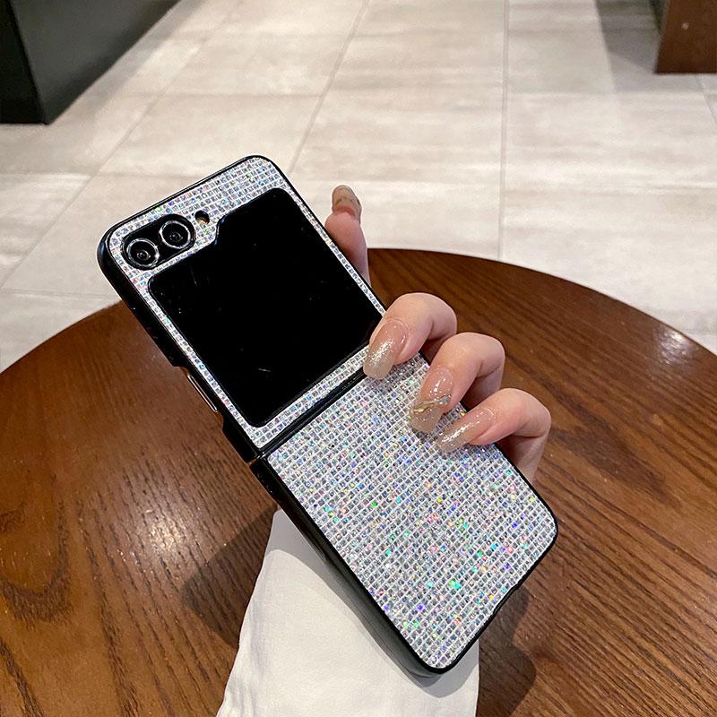 Luxury Sparkling Solid Color Back Cover for SamSung Galaxy Z Flip 8 6 5 4 3 Flip7 FE Sequin Shiny Hard PC Bling Lattice Case