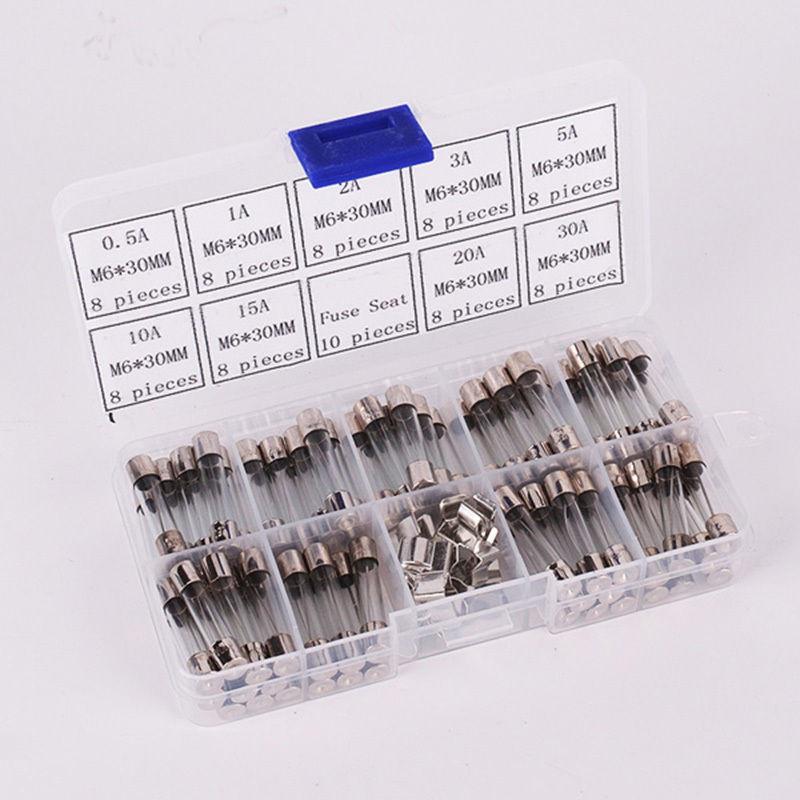 6 x 30 mm 72 flinke Glasrohrsicherungen für Auto, Boot, sortiertes Kit, flinke Glassicherungen