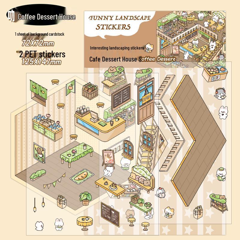 

Foam 3D Landscape Stickers: Coffee Dessert House, Creative DIY Scenes, 4 Styles