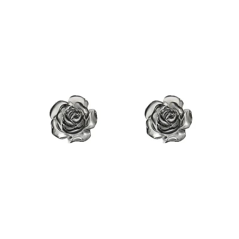 PONYKISS Silver Colorful Rose Cute Plant Stud Earring for Women Minimalist Fine Piercing Screw Bead Accessories