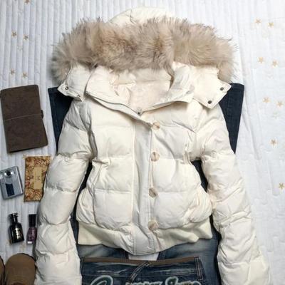 VAYLA Amerikanischer Retro Pelzkragen Warmer Einfarbiger Damen Kapuzen Baumwollmantel Ins Winter Locker Lässig Slim Baumwollmantel Jacken