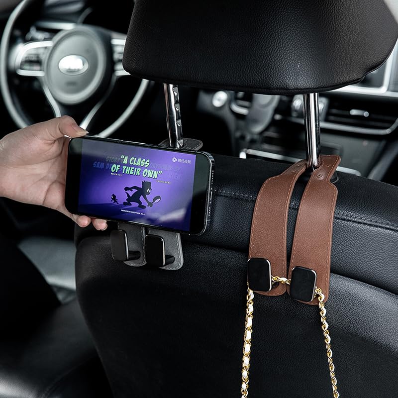 Headrest Hooks, Car Seat Hooks, Rubber Fabric, Load Capacity 22.0 lbs (10 kg), Storage Hooks, Set of 2 (Black)