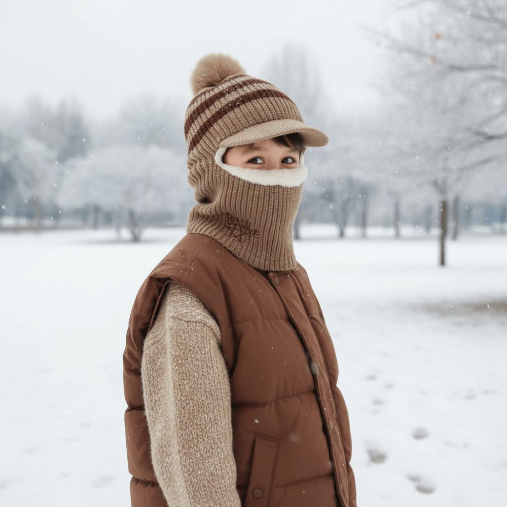 Plush Kids Ear Protection Balaclava Thermal Warm Neck Warmer Hat 2 In 1 Thick Knit Beanie  Hiking