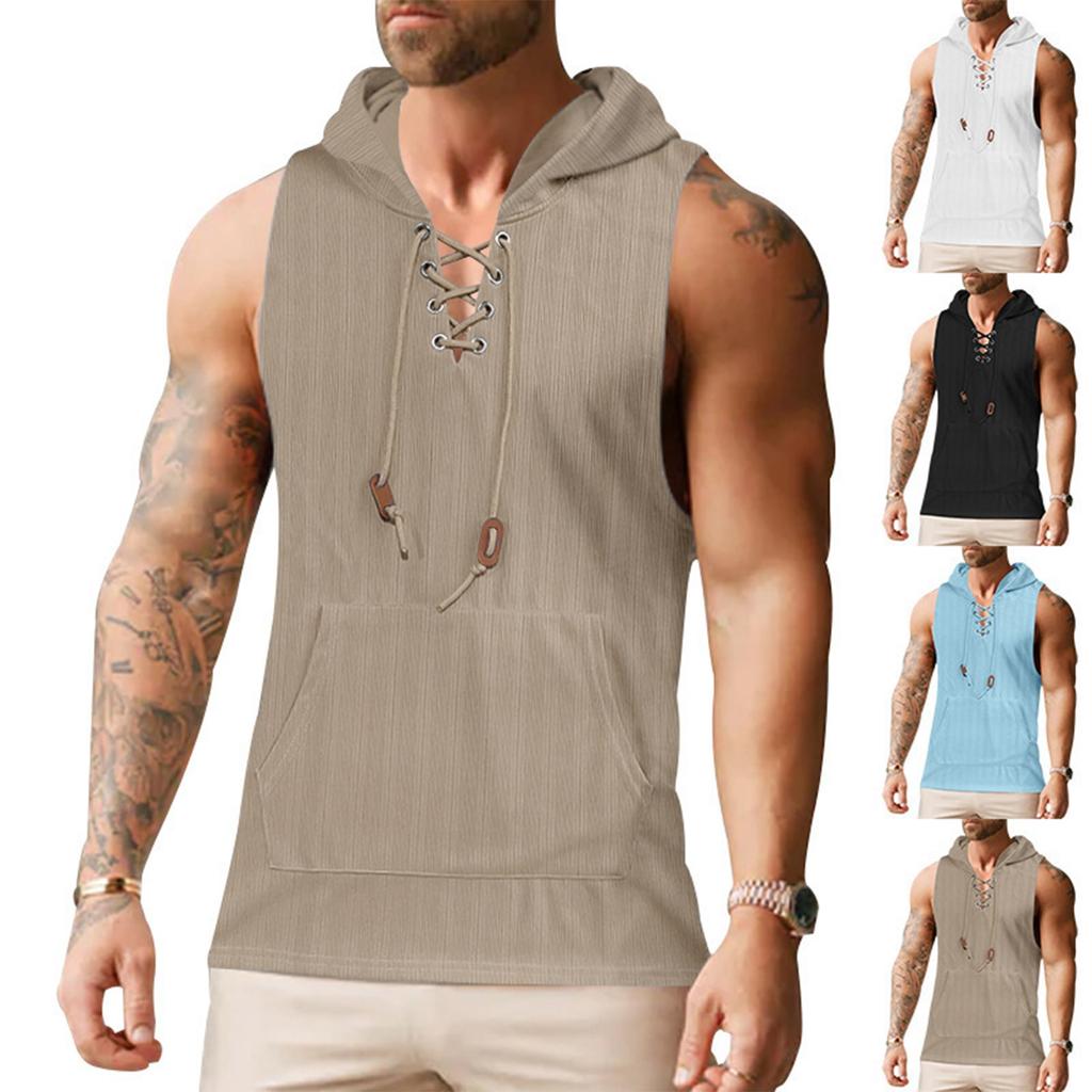 Men's Sleeveless T-shirt Thin Casual Hooded Solid Color Vest Vest Vest Vest