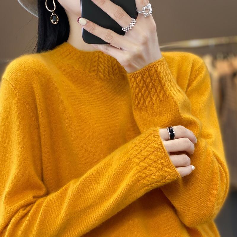 Half High Collar Base Autumn Knitted Sweater for Women Fashion Long Sleeve Loose Winter Pullovers Sweaters Women Casual Solid Ladies Knitwears 25656