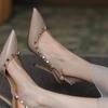 2025 Women's New Patent Leather Pointed Toe Thin High-heeled Sandals  Design Fashion Wedding Party Buckle High Heels
