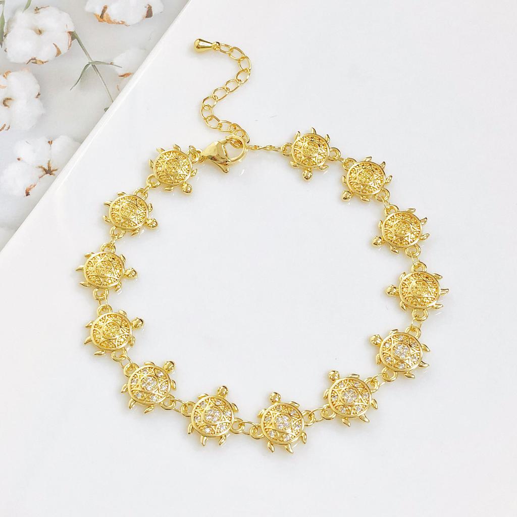 New Arrival Gold-Plated Animal Turtle Butterfly Leaf Zirconia Adjustable Bracelet for Women Girls Fashion Party Jewelry Gift