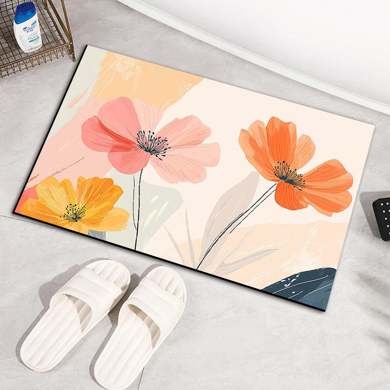 Flower Small Fresh Bathroom Floor Mat Diatom Mud Toilet Absorbent Floor Mat Bathroom Dirty Non-slip Mat Household Door Mat