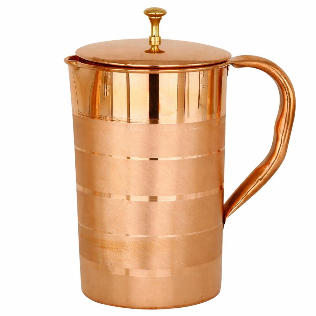 TreegoArt Pure Copper 2 Litre Water Jug Leak Proof Seam Less Silver Touch Design For Home And Kitchen (Pack Of 1)