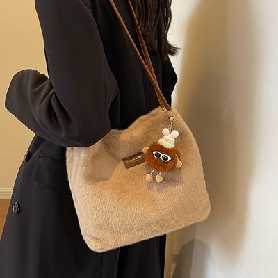 Plush Bag Women's Large Capacity 2025 New Autumn and Winter Versatile Shoulder Bucket Bag Premium Tote Bag