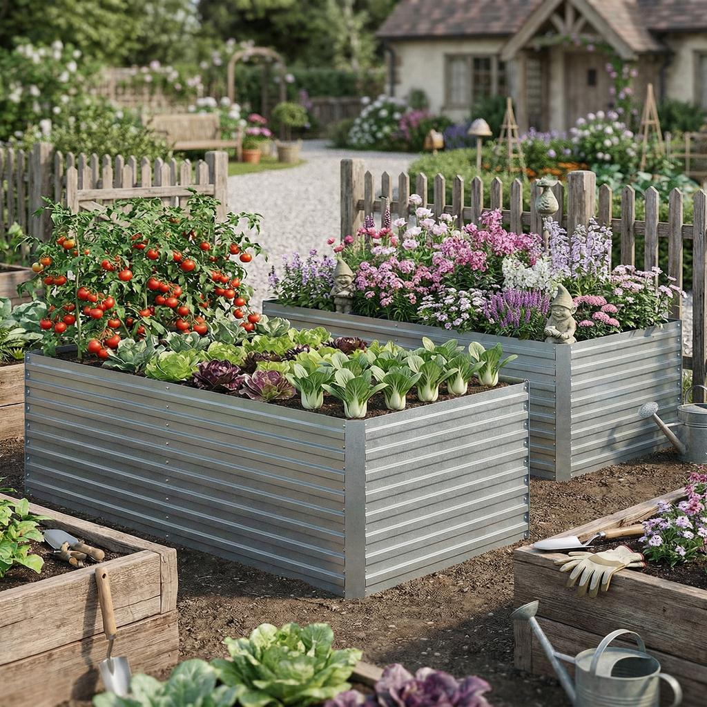 Set of 2 Galvanized Raised Garden Beds, 180 x 90 x 60 cm Metal Raised Beds with Safety Edge, Silver