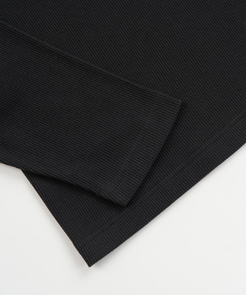 TOFFEE Waffle High-Neck Hooded Long Sleeve (Black)