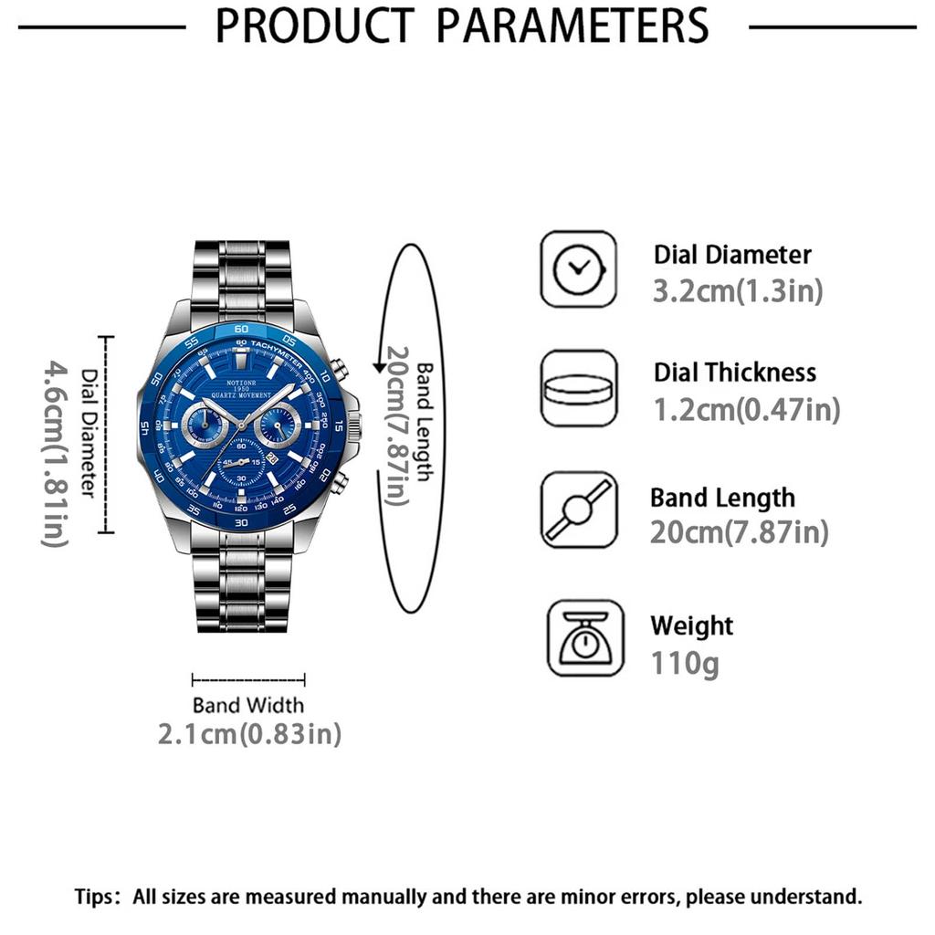 Fashion Business Men's Watch Stainless Steel Watch Men's Quartz Watch Luxury  Casual Watch Calendar Watch